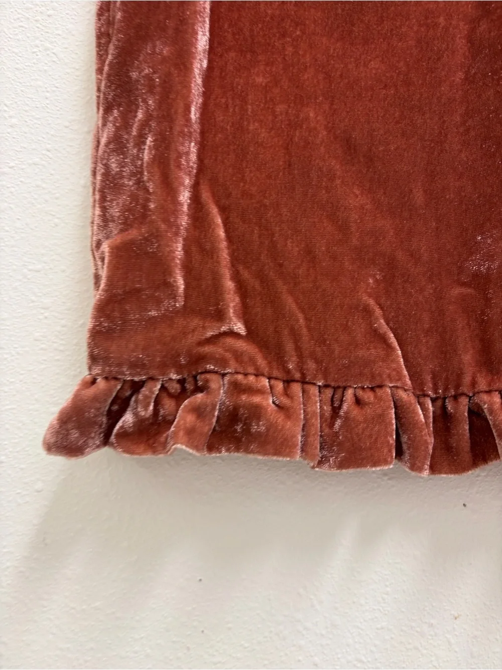 Madewell Crushed Velvet Deep V-Neck Split Sleeve Ruffle Hem Rusty Orange XXS